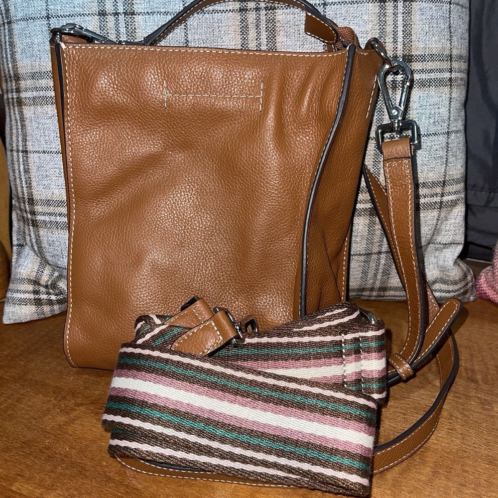 J JIll "Julianna" leather crossbody bag Brown Cognac 2 Interchangeable Straps